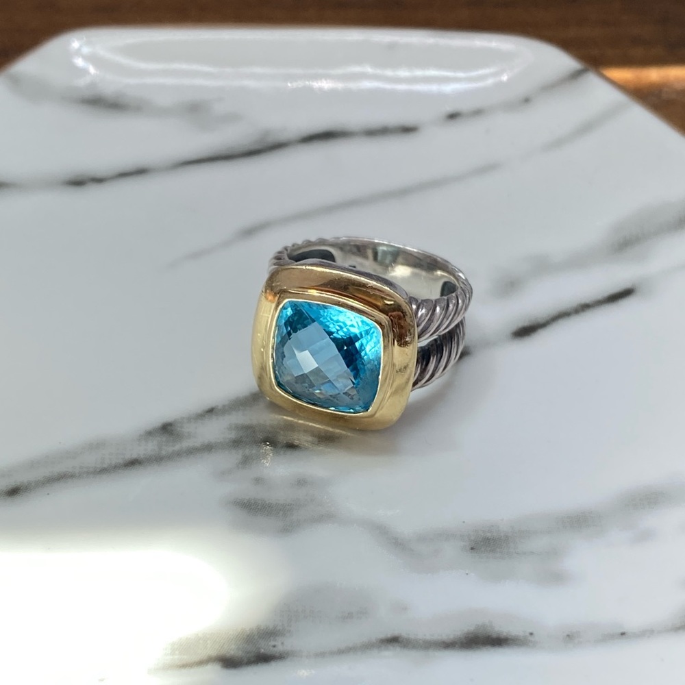 18k David Yurman Blue Topaz Albion Ring Size 6